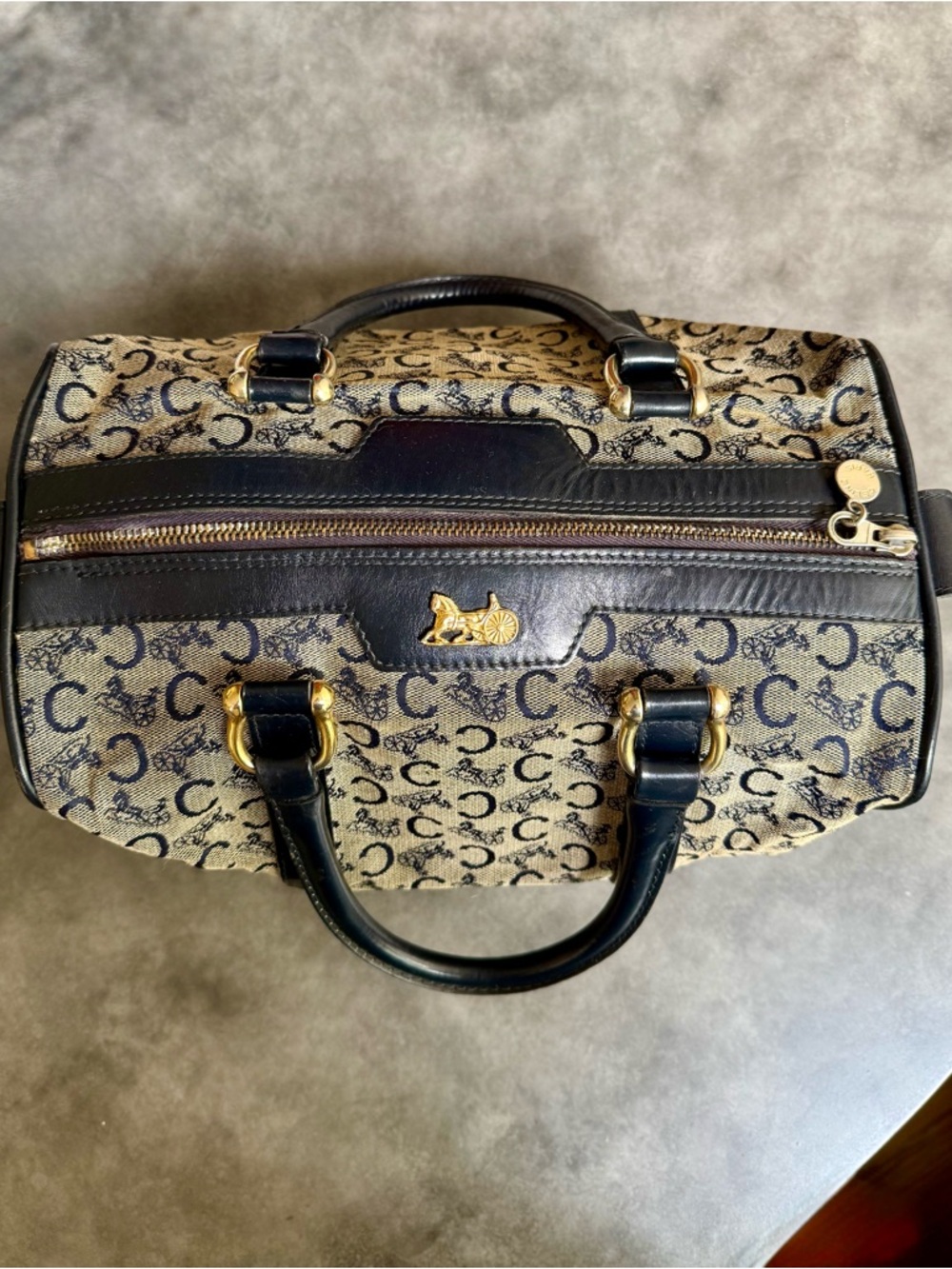 Celine Vintage Navy Leather Trim Monogram Satchel with Navy Blue Leather Lining - Picture 16 of 16
